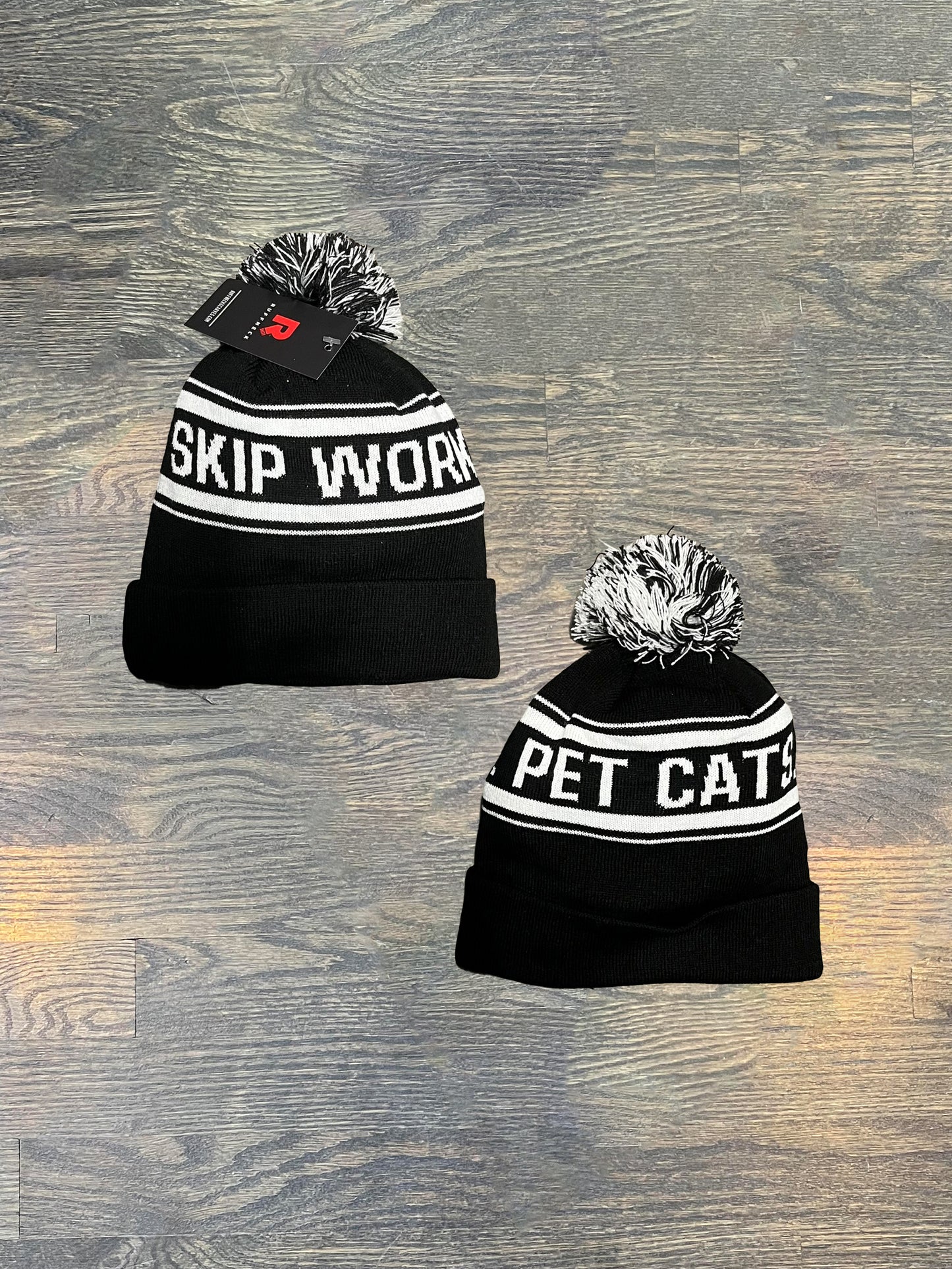 The Catcade Skip Work & Pet Cats Pom Beanie